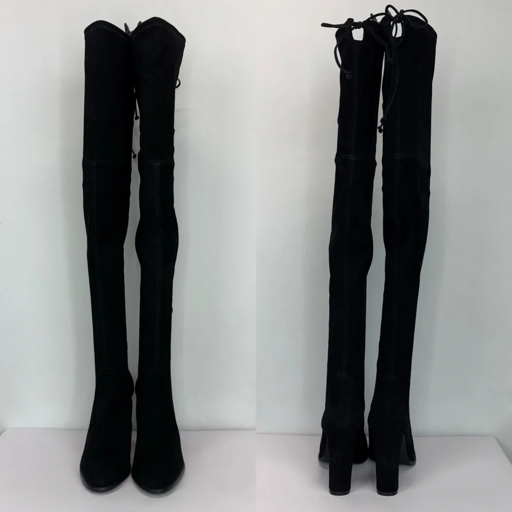 New Stuart Weitzman Highland Over The Knee Boot Black Suede Sz 9
